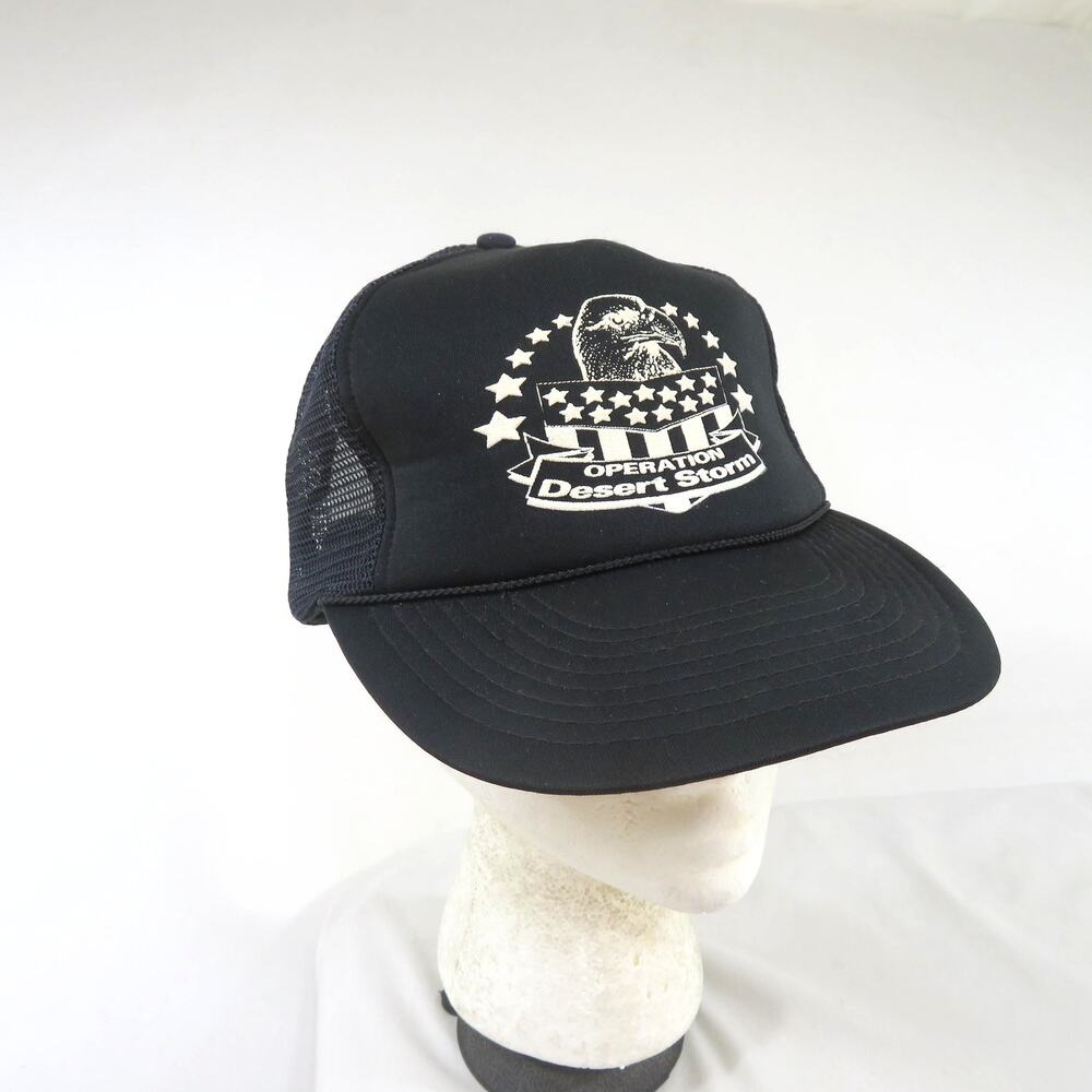 Operation Desert Storm Trucker Hat Eagle Stars Black White Snapback Golf Rope